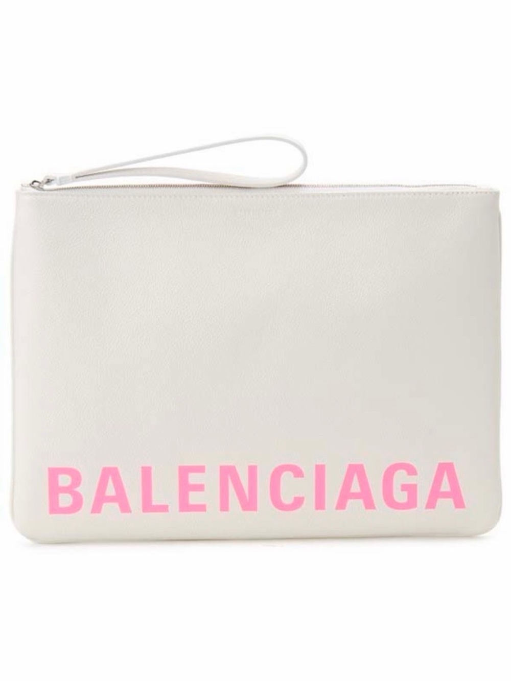 Brand New Balenciaga White Leather Clutch with Hot Pink Logo